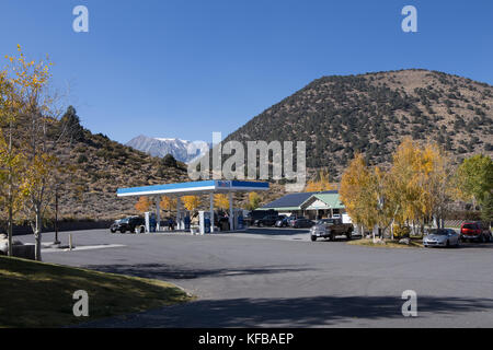 El Tioga gas mart y el famoso Whoa nellie deli en la gasolinera Mobil en la esquina de las carreteras 395 y 120 en Lee Vining California EE.UU. Foto de stock