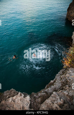 Las Bermudas. Parroquia de Hamilton. Cliff jumping, nadar desde un punto en Admiralty House Park en Hamilton. Foto de stock