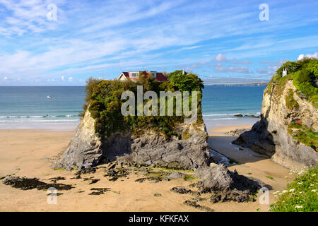 La isla, la playa Towan, Newquay, Cornwall, Inglaterra, Gran Bretaña Foto de stock