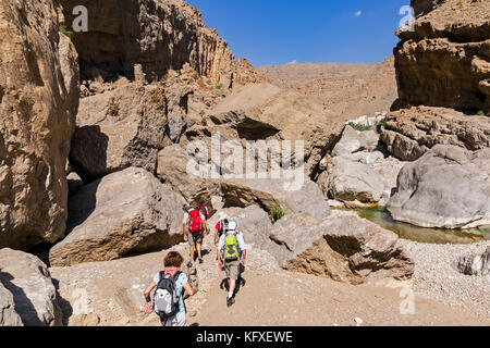 Trekking en Wadi Bani khalid - Omán Foto de stock