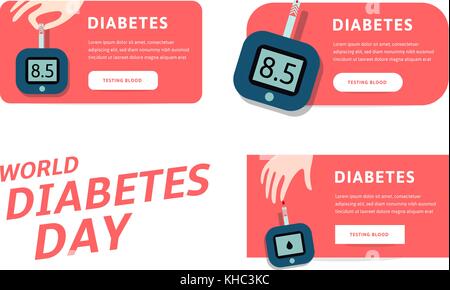 Día mundial de la diabetes, vector infografía plantilla para web. ilustraciones de vectores para la industria farmacéutica y las personas con diabetes. Ilustración del Vector