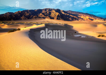 Las dunas de arena en el desierto al amanecer.