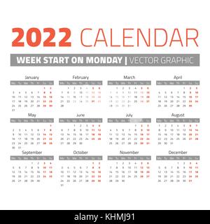 Calendario para 2022 Imagen Vector de stock - Alamy