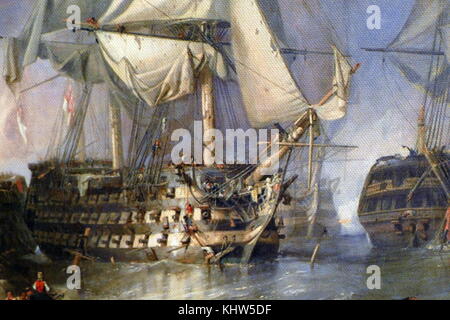 Pintura titulada "La Batalla de Trafalgar en 1805' por Frederick Clarkson Stanfield (1793-1867), un pintor marino inglés. Fecha del siglo XIX Foto de stock