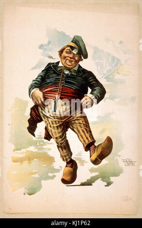 Holandés bailando en zapatos de madera y fumar en pipa. 1890 Foto de stock