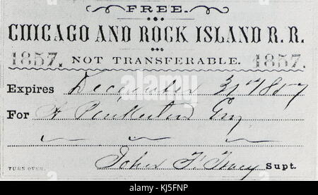 Muestra de billetes de ferrocarril de Chicago del siglo XIX. Foto de stock