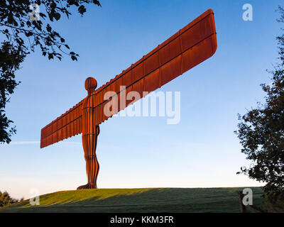 El Ángel del Norte, la magnífica escultura de Sir Antony Gormley, que está en la cima de la colina, cerca de Gateshead, Birtley Tyne y desgaste Foto de stock