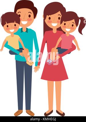 Caricatura Familia Mama Papa Hija E Hijo En Casa Interior Ilustracion Vectorial Imagen Vector De Stock Alamy
