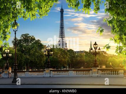 Vista de la Torre Eiffel desde el Pont Alexandre III en París, Francia.