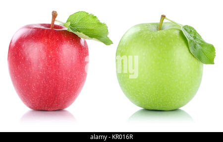 Manzanas manzanas frutas fruta roja verde aislado exentos cortar Foto de stock