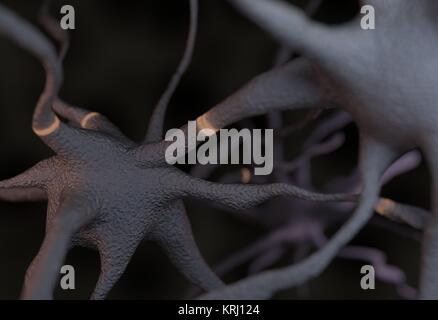 Dos neuronas con impulsos ilustración 3d Foto de stock