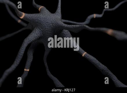 Neuron con impulsos ilustración 3d Foto de stock