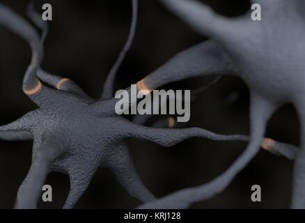 Dos neuronas con impulsos ilustración 3d Foto de stock