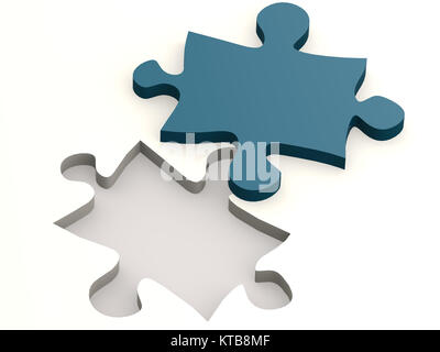 Jigsaw Puzzle azul aislado en blanco Foto de stock