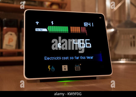 Tecnología Smart chameleon medidor, el display muestra el coste de la energía se utiliza en un hogar.