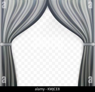 Imagen naturalista de la cortina, abrir las cortinas color gris sobre fondo transparente. Ilustración vectorial. Ilustración del Vector