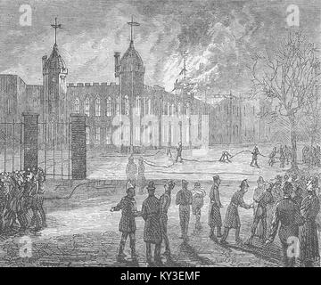 Real Academia Militar de WOOLWICH NE Tower en llamas 1873. El gráfico Foto de stock