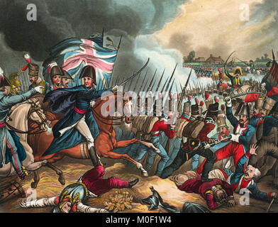 La batalla de Waterloo, el 18 de junio de 1815 representando a Arthur Wellesley, duque de Wellington. La derrota de las fuerzas francesas de Napoleón Bonaparte. La última gran batalla de las guerras napoleónicas. Foto de stock