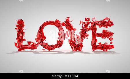 El amor y el concepto de divorcio - rojo roto palabra sobre fondo gris con sombra. En otras palabras son mi cartera Foto de stock
