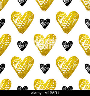 Festiva decorativa perfecta con el patrón oro y corazones negro sobre un fondo blanco. Antecedentes para el día de San Valentín Foto de stock