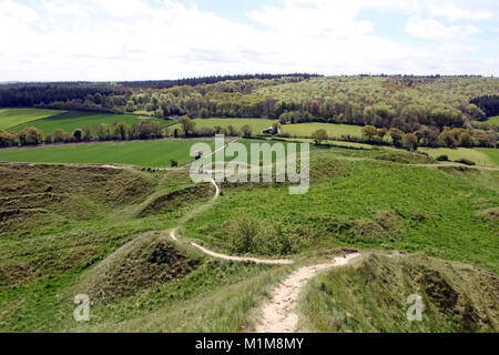 Vista desde la colina Cley hacia Longleat Estate en Wiltshire, Inglaterra. Foto de stock