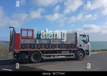 Entrega de Gas BOC camión estacionado en Falmouth, Cornwall. Foto de stock