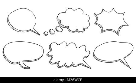 Speech Bubbles conjunto de iconos. Ilustración vectorial dibujada a mano sobre fondo blanco. Ilustración del Vector