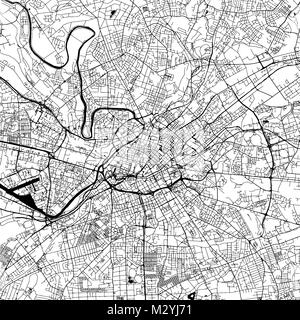 El centro de Manchester Mapa Vector monocromo Artprint, versión outline para Infografía de Fondo Negro, calles y vías navegables Ilustración del Vector