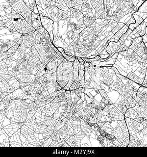 En el centro de Sheffield Mapa de vectores Artprint monocromo, versión outline para Infografía de Fondo Negro, calles y vías navegables Ilustración del Vector