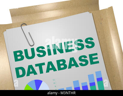 Ilustración 3D de negocios base de datos sobre documentos de negocios de título Foto de stock