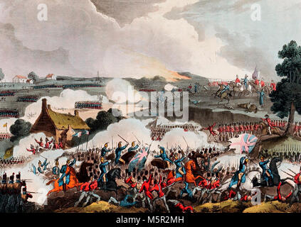 El centro del ejército británico en acción en la batalla de Waterloo - Junio 18, 1815 Foto de stock