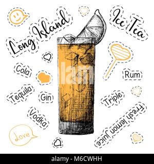 Sencilla receta para un cóctel alcohólico Té Helado Long Island. Dibujo de  tiza en una pizarra Imagen Vector de stock - Alamy