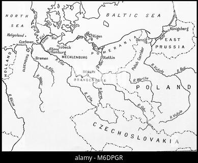 Antes de la Segunda Guerra Mundial mapa de Alemania, los países  circundantes, ríos y sus fronteras en 1936 Fotografía de stock - Alamy