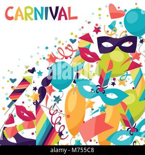 Fondo de fiesta de carnaval con iconos de celebración, objetos y decoración.  Mardi Gras ilustración para las vacaciones tradicionales Imagen Vector de  stock - Alamy