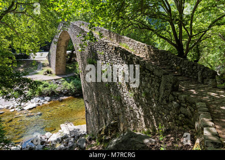 El antiguo puente de piedra de Pyli village en Tesalia, Grecia Foto de stock