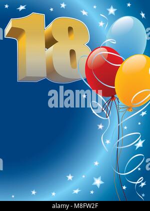 Diseño de cartel de vector de globo de cumpleaños 18. feliz 18