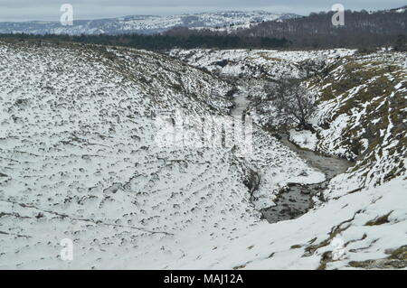 Hermoso Nevado Río justo antes del salto del Río Nervion nevados. Los paisajes de la naturaleza de la nieve. El 23 de marzo de 2018. Burgos Castilla y León España.