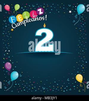 Feliz cumpleaños 18 en español - Tarjeta de felicitación con velas blancas  en forma de número con antecedentes de globos y confeti Imagen Vector de  stock - Alamy
