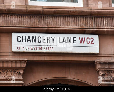Señal de carretera de Chancery Lane , Londres Foto de stock