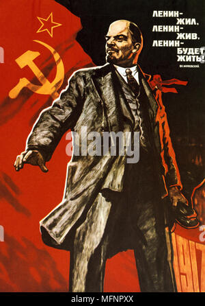 Lenin vivió, Lenin vive, Viva Lenin", cartel propagandístico soviético por Viktor Semenovich Ivanov. La Rusia soviética URSS comunista el comunismo Foto de stock