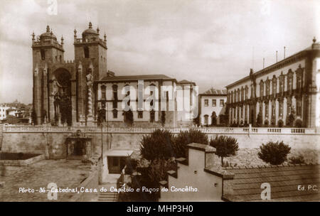 Catedral de la Asunción de Nuestra Señora, Porto y norte de Portugal, que data de muchos siglos atrás, pero no se terminó hasta el siglo XVIII. Fecha: 1930