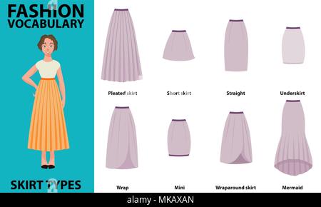Falda de colecciones de vocabulario simple classic standard faldas. Muchos tipos de faldas es apto en el vector bonito modelo vectorial.