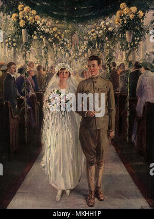 La novia y el novio militar Foto de stock