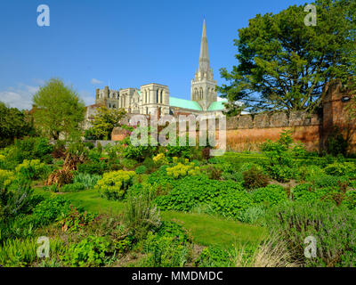 Tarde de primavera sol en Chichester Cathedral de Bishop's Palace Gardens, Chichester, West Sussex, UK Foto de stock