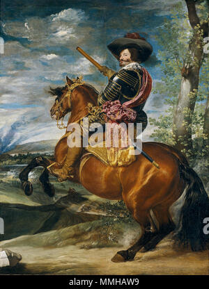 . Español: retrato ecuestre de Gaspar de Guzmán y Pimentel (1587-1645), conde-duque de Olivares y valido del rey Felipe IV de España hasta que cayó en desgracia en 1643. Retrato ecuestre del conde-duque de Olivares. circa 1636. Conde-duque de Olivares