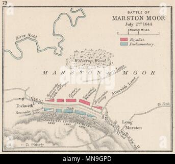 Guerra civil inglesa.Batalla de Marston Moor 1644.El rey v el Parlamento. Pequeño mapa 1907 Foto de stock
