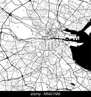 Dublín, Irlanda mapa monocromo Artprint, contorno vectorial Versión, listo para el cambio de color, separados en blanco Ilustración del Vector