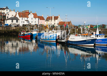 Puerto pesquero con muchos barcos de pesca en Pittenweem en East Neuk de Fife, Escocia, Reino Unido Foto de stock