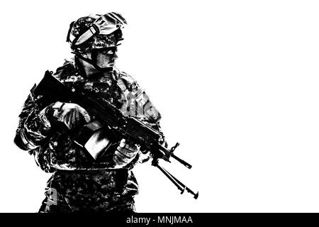 Cuerpo de Marines del Ejército estadounidense shooter con ametralladora Foto de stock