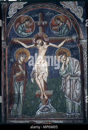 . Inglés: la crucifixión fresco de Lenjeri, Svaneti, Georgia . Siglo XII. desconocido artista medieval 802 Lenjeri iglesia. La crucifixión. 12c. Foto de stock